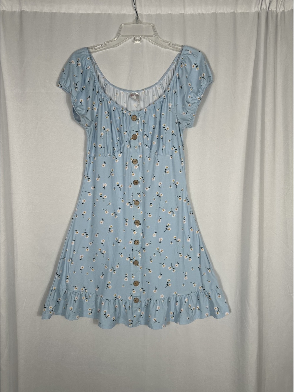 No Boundaries Light Blue Floral Button-Front Dress L/G (11-13)